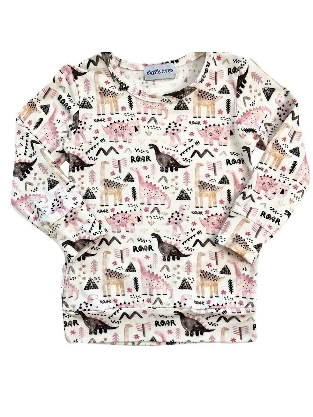 Little Eyes Prehistoric Pink Crewneck-Style Long-Sleeve